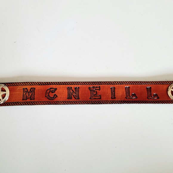 Handmaid McNeill leather belt Western design with horses and metal details. - Picture 3 of 10